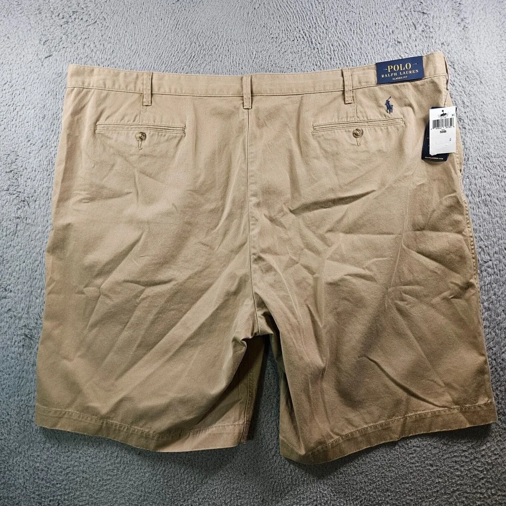 NWT Polo‎ Ralph Lauren Shorts Men 50 B Classic Fit Flat Front Caf Tan